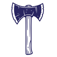 Vintage illustration of a double bladed axe with a wooden handle on a white background