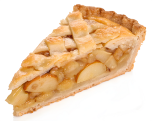 Delicious slice of golden apple pie with a flaky lattice crust, a sweet homemade dessert.