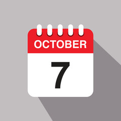 7 october calendar date icon. vector illustration with shadow design