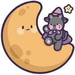 Witch cat on the moon with little star