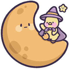 Witch chicken on the moon with little star