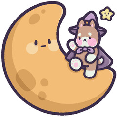 Witch dog on the moon with little star