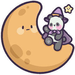 Witch panda on the moon with little star
