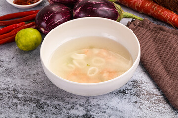 Light seafood soup with prawns