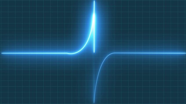 Abstract glowing blue curve  heatbeat line on a dark grid background. - Powered by Adobe