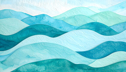 Abstract Representation of Gentle Ocean Waves in Soothing Shades of Blue and Green