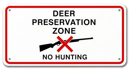 Deer preservation zone no hunting sign for wildlife conservation and safety regulations awareness campaign