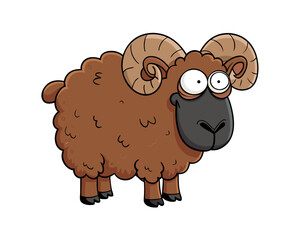 A cute and funny black and white cartoon sheep or lamb character vector illustration for children's farm art