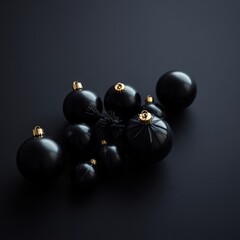 Luxury Black Holiday Ornaments Dramatic Still Life with Matte Baubles and Dark Fir Branches_7