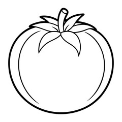 Simple line drawing of a ripe tomato with green leaves fruit vegetable
