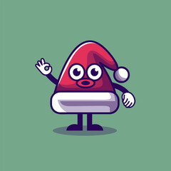 Obraz premium Cute Santa Hat Mascot Christmas Character Vector Illustration