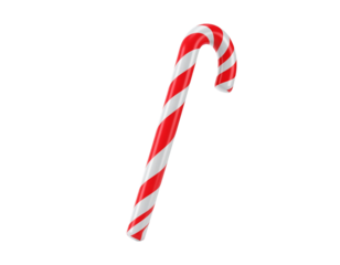 Candy cane with red and white stripes on white background