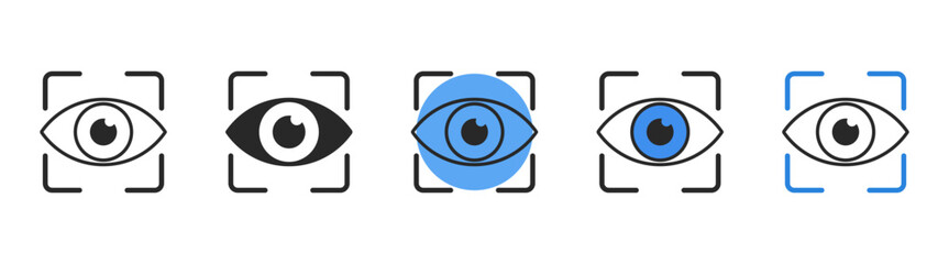Eye scan biometric security icon — digital iris recognition and vision technology design, modern identification and surveillance symbol on transparent background.