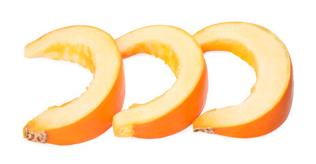 Pieces of ripe pumpkin isolated on white