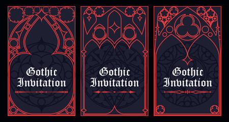 Gothic style invitation with ancient vintage elements. Sacred geometry border and frame. Vector illustration. EPS 10	