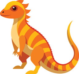Cute cartoon orange and yellow striped dinosaur standing on a white background