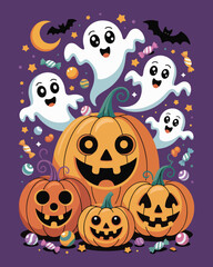 Unique Halloween vector set with abstract spooky textures, cute monsters, vintage costumes, lanterns, cobwebs, festive foods, drinks & magical elements