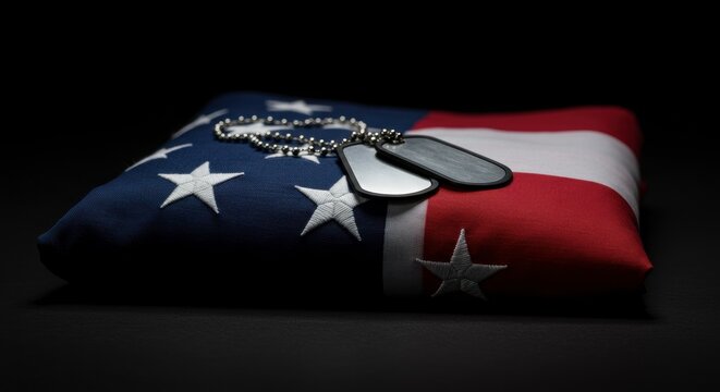 Veterans day memorial with american flag and dog tags for remembrance and tribute design