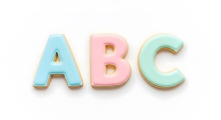 Colorful sugar cookies shaped like the first letters of the alphabet: A, B, and C