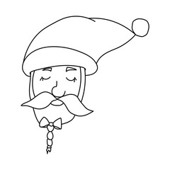 Hand drawn Santa Claus head. Vector illustration in doodle style. Isolated on white background.