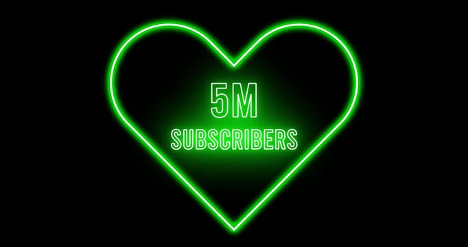 5M Subscribers Neon Heart Animation | Green Glow Social Media Growth Milestone Loop