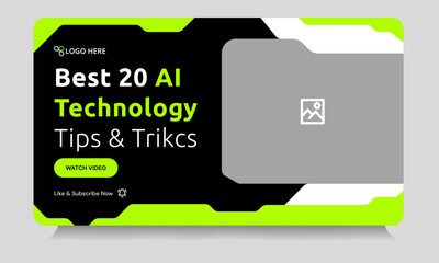 Daily technology tips and tricks video thumbnail banner design, daily photography learning tips and techniques video cover banner design, editable vector eps 10 file format