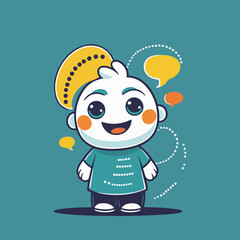 Minimalist vector for International Stuttering Awareness Day with cartoon characters, teal ribbon, sound waves, speech bubble & supportive communication