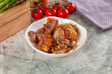 Fried crispy pork bacon snack