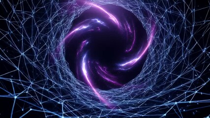 Abstract vortex of energy swirling with neon lights in a digital space - Powered by Adobe