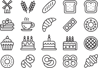 bakery and pastry line icon set vector ai eps jpeg png minimal monochrome bakery icons for menu design