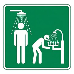 Emergency eyewash station and safety shower sign for workplace safety and first aid guidance
