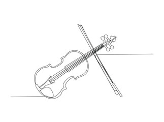 Obraz premium Classic violin in single outline illustration. Continuous line art drawing of violin, musican equipment. Editable stroke.