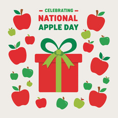 Solid color vector art for National Apple Day with apple wreaths, harvest, juice, slices & cute apple characters — ideal for posters, cards & health campaigns