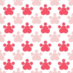 Seamless pattern with pink and red animal paw prints on a white background. Red and pink paw seamless pattern background with doodle style. Seamless red and pink paw pattern background.
