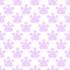 Seamless pattern with cute light purple animal paw prints on a white background. Cute light purple paw seamless pattern background with doodle style. Seamless purple paw pattern background.