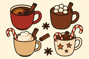 Cozy winter drinks collection featuring mulled wine hot chocolate and spiced beverages