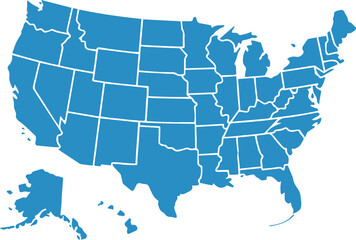 blue vector map of the united states all 50 states simplified editable usa map ai eps jpeg png