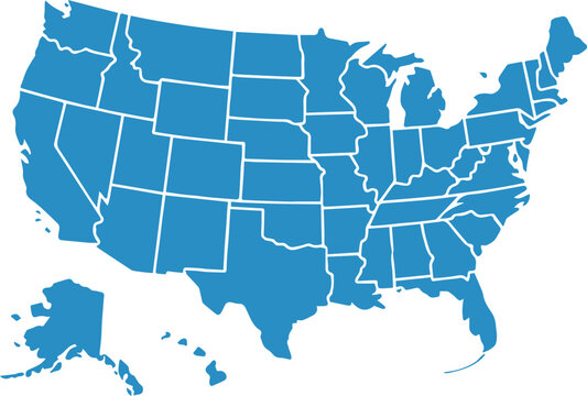 blue vector map of the united states all 50 states simplified editable usa map ai eps jpeg png