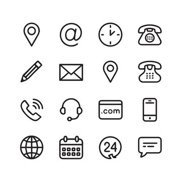 black and white customer service and contact icon set symbols phone call email chat calendar support vector eps ai