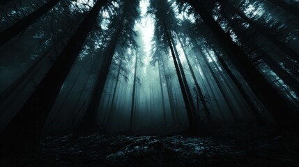 Horror forest background, ghostly dark woods, spooky Halloween atmosphere