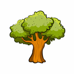 Cartoon vector illustration of a tree with leaves and branches on white background