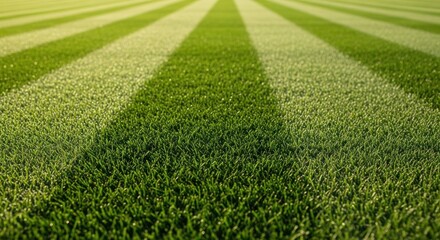 Lush Green Field with Striped Pattern, Close-Up, Natural Light, Texture.