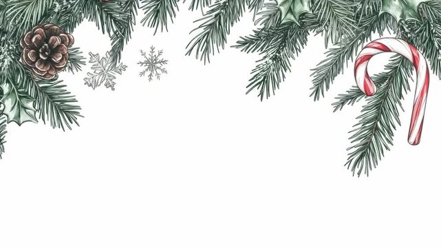 A festive Christmas tree decorated with candy canes and pine cones, perfect for holiday celebrations