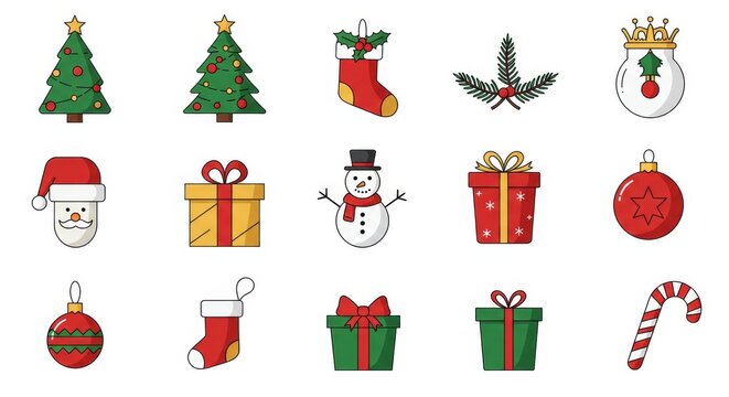Christmas Icon Set Featuring Festive Holiday Elements on White Background