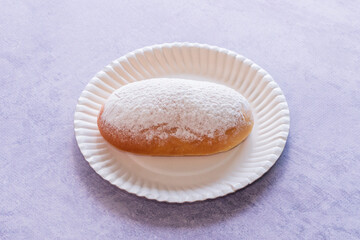 Modern bakery with many ingredients such as wheat flour, sugar, eggs, grains, fruit, butter, milk.