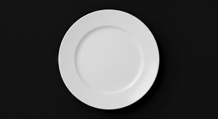 A stark image features a pristine white plate centrally placed against a plain dark backdrop