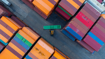 Aerial view global business logistic transportation container cargo international terminal port,...