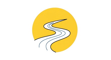 Obraz premium River illustration yellow background stream graphic design water flow nature scenic landscape art
