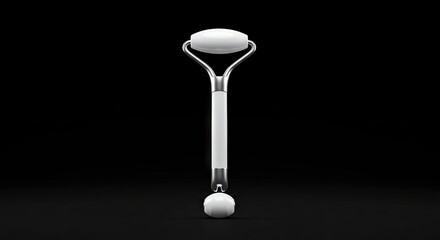 A white and silver beauty roller stands upright against a black backdrop