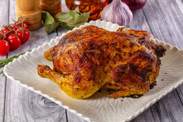 Hot tasty grilled whole chicken